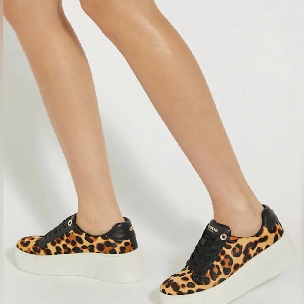 Dune London EPISODE - LEOPARD Lace up‎ Flatform Sneakers  - Size Euro 39- US 9